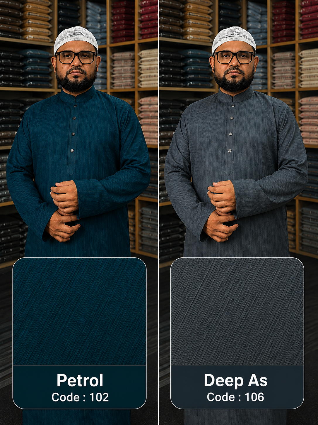 চায়না ক্র্যাপ কটন পাঞ্জাবি ( পেট্টল + ডিপ অ্যাস )